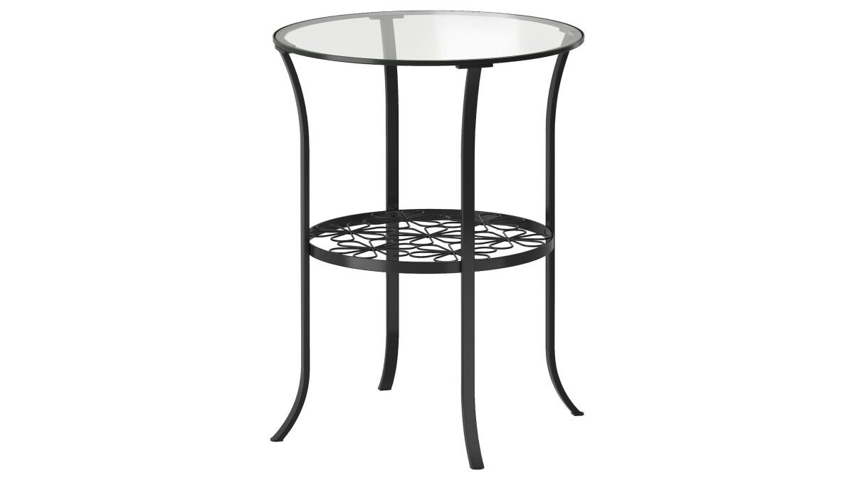 КЛИНГСБУ придиванный столик, черный, прозрачное стекло, 49x62 см