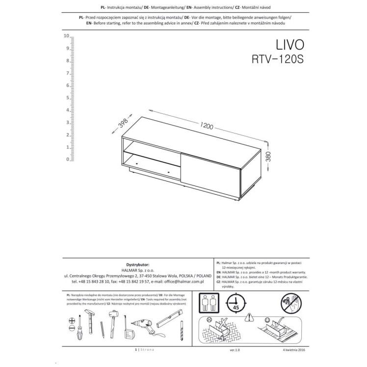 Livo rtv 120w подвесная тумба для tv halmar белый